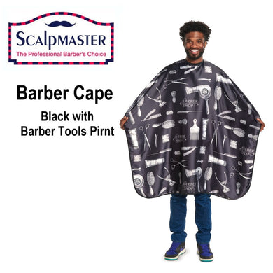 ScalpMaster Barber Cape, Black with Barber Tools Print Styling (4132)