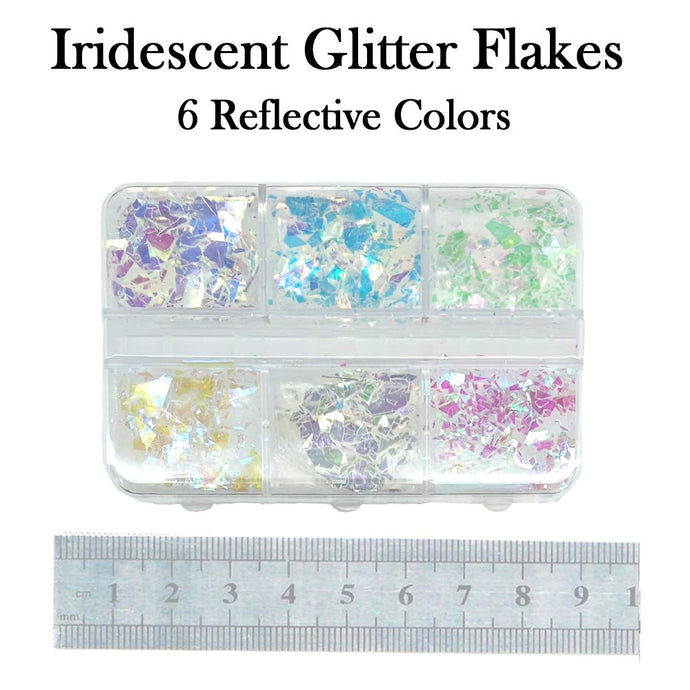 Nail Charms - Iridescent Glitter Flakes - 6 Reflective Colors