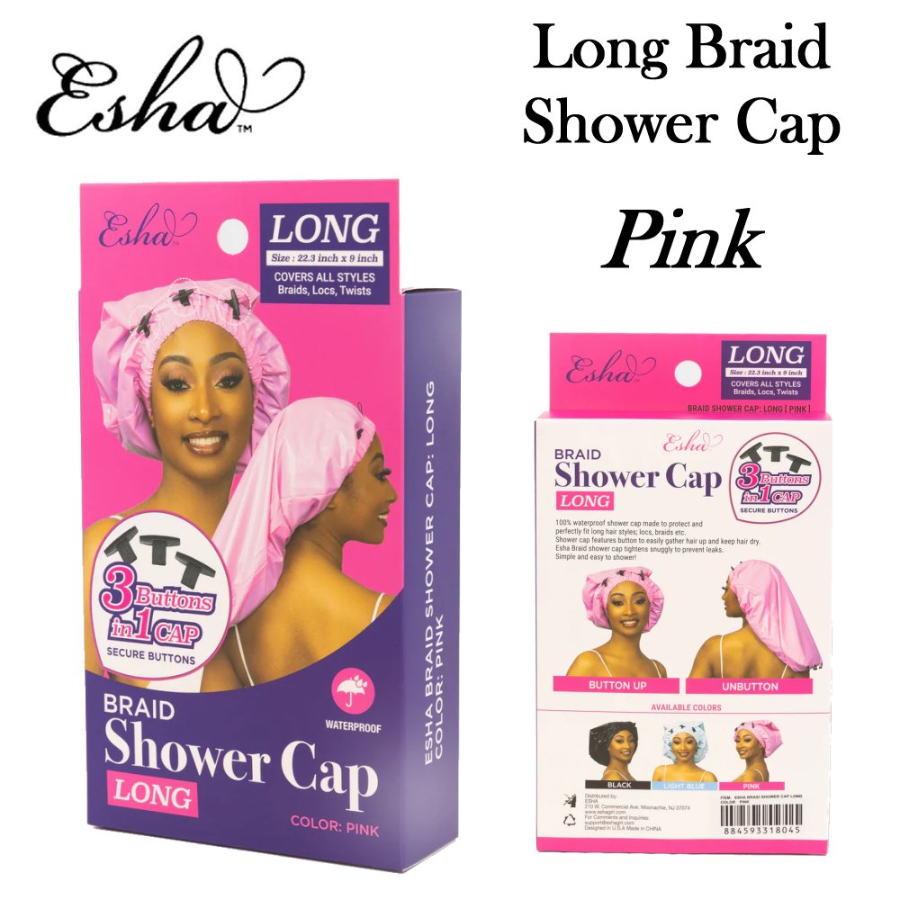 Esha Long Braid Shower Cap, Pink