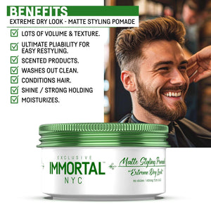 Immortal NYC - Pomade "Matte Styling Pomade" Extremely Dry Look, 5.07 oz