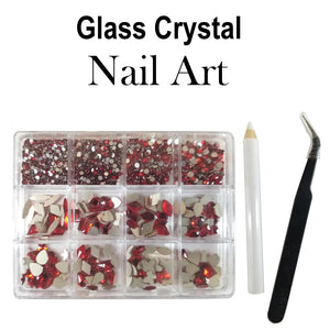 Nail Art Glass Crystals, 12 sizes "Red"