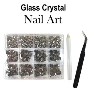 Nail Art Crystals, 12 sizes "Jet Hematite"