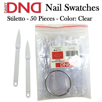 DND Nail Swatches/Display With Ring (50 Pieces, Clear Color, Stiletto) (PCT50)