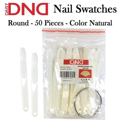 DND Nail Swatches/Display With Ring (50 Pieces, Natural Color, Round) (RNT50)