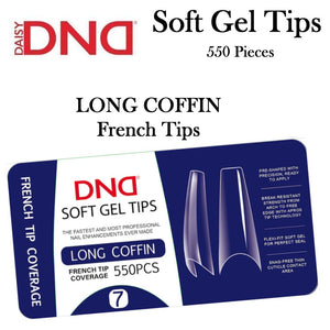 DND Soft Gel Tips #7 Long Coffin French Tips, 550 pieces