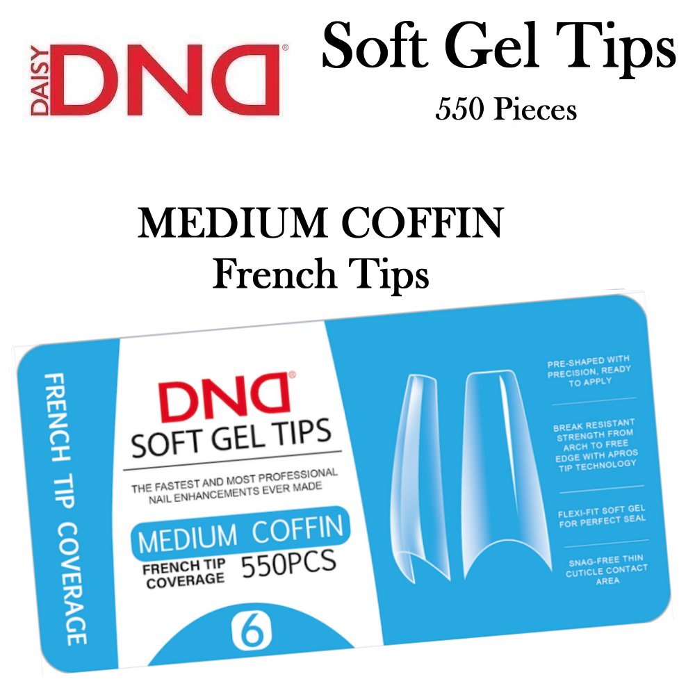 DND Soft Gel Tips #6 Medium Coffin French Tips, 550 pieces