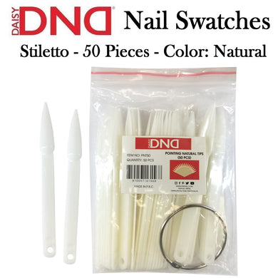 DND Nail Swatches/Display With Ring (50 Pieces, Clear Natural, Stiletto) (PNT50)