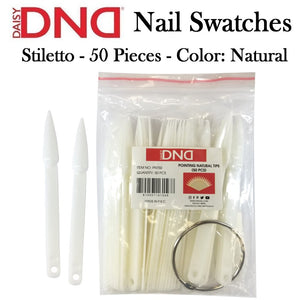 DND Nail Swatches/Display With Ring (50 Pieces, Clear Natural, Stiletto) (PNT50)