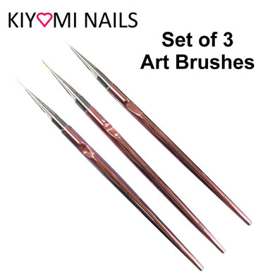 Kiyomi Nails Set of 3 Nail Art Brushes, Metallic Pink