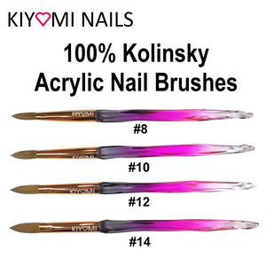 Kiyomi Nails 100% Kolinksy Acrylic Nail Brushes, Pink Handle