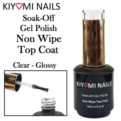 Kiyomi Nails Soak-Off Gel Polish NON WIPE Clear Glossy TOP COAT, 0.5 oz