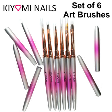 Kiyomi Nails Set of 6 Nail Art Brushes, Pink and White