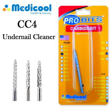 Medicool Bit, CC4 Carbide Under Nail Cleaner Bit for Nails (Fine, Medium, and Coarse)