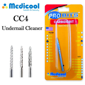 Medicool Bit, CC4 Carbide Under Nail Cleaner Bit for Nails (Fine, Medium, and Coarse)