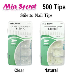 Mia Secret Nail Tips, Stiletto 500 Count Nail Tips (Clear and Natural)