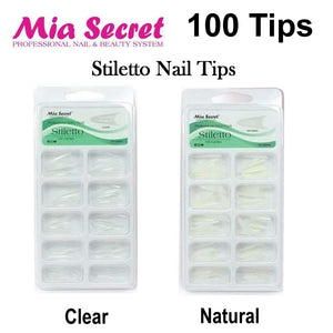 Mia Secret Nail Tips, Stiletto 100 Count Nail Tips (Clear and Natural)