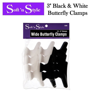 Soft 'n Style Butterfly Camps, Black & White 3" Wide, 12 pieces (186B)