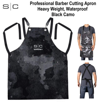 SC / Gamma+ Professional Heavy Weight Waterproof Barber Cutting Apron, Black Camo (SC314B)