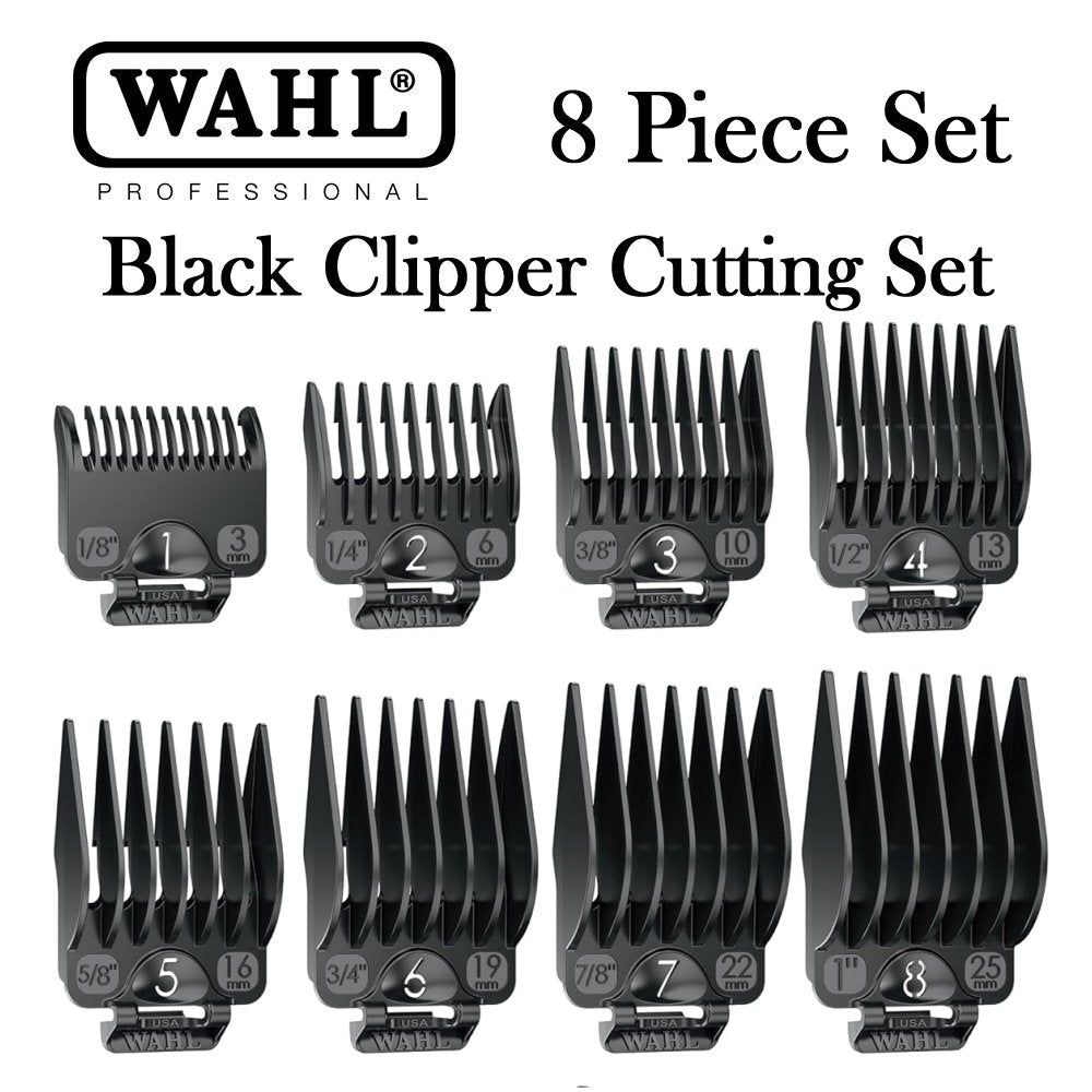 Wahl Guards, Black Clipper Cutting Guides - 8 Piece Set