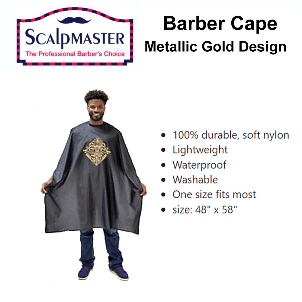 ScalpMaster Barber Cape, black with metallic gold design (4137)