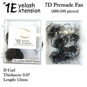 #1 Eyelash 7D Premade Fan, "D Curl" 0.07 Thickness, 15mm Length (480-500 pieces)