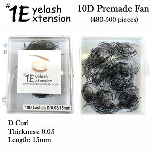 #1 Eyelash 10D Premade Fan, "D Curl" 0.05 Thickness, 15mm Length (480-500 pieces)