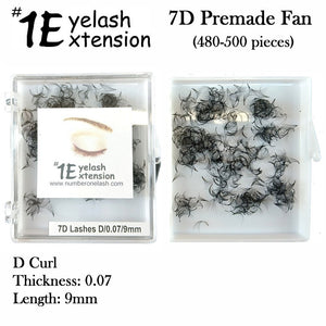 #1 Eyelash 7D Premade Fan, "D Curl" 0.07 Thickness, 9mm Length (480-500 pieces)