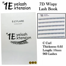 #1 Eyelash 7D Wispy Lash Book, "C Curl" 0.05 Thickness, 10mm Length (960 Lashes)