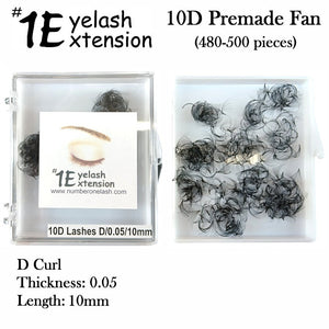 #1 Eyelash 10D Premade Fan, "D Curl" 0.05 Thickness, 10mm Length (480-500 pieces)