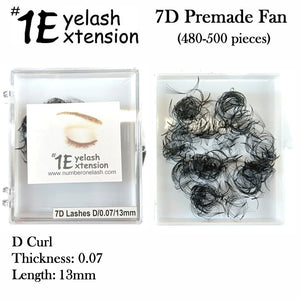 #1 Eyelash 7D Premade Fan, "D Curl" 0.07 Thickness, 13mm Length (480-500 pieces)