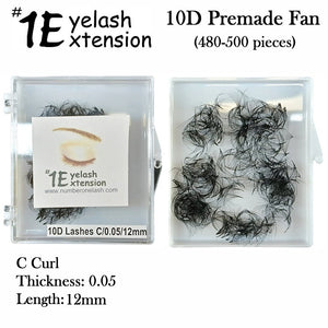 #1 Eyelash 10D Premade Fan, "C Curl" 0.05 Thickness, 12mm Length (480-500 pieces)