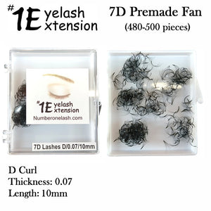 #1 Eyelash 7D Premade Fan, "D Curl" 0.07 Thickness, 10mm Length (480-500 pieces)