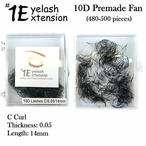 #1 Eyelash 10D Premade Fan, "C Curl" 0.05 Thickness, 14mm Length (480-500 pieces)