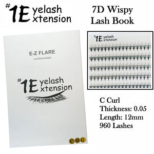 #1 Eyelash 7D Wispy Lash Book, "C Curl" 0.05 Thickness, 12mm Length (960 Lashes)