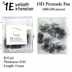 #1 Eyelash 10D Premade Fan, "D Curl" 0.05 Thickness, 11mm Length (480-500 pieces)