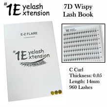 #1 Eyelash 7D Wispy Lash Book, "C Curl" 0.05 Thickness, 14mm Length (960 Lashes)