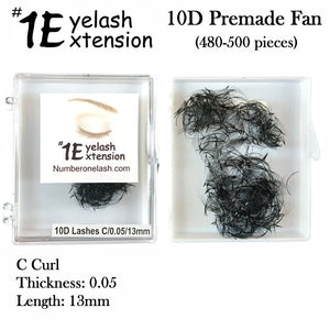 #1 Eyelash 10D Premade Fan, "C Curl" 0.05 Thickness, 13mm Length (480-500 pieces)