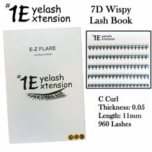 #1 Eyelash 7D Wispy Lash Book, "C Curl" 0.05 Thickness, 11mm Length (960 Lashes)