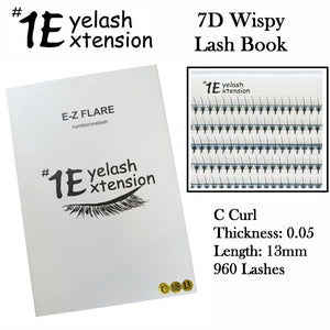 #1 Eyelash 7D Wispy Lash Book, "C Curl" 0.05 Thickness, 13mm Length (960 Lashes)