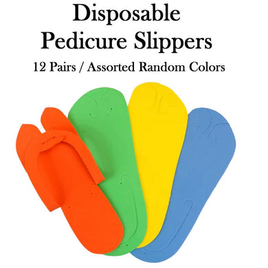 Disposable Pedicure Slippers, 12 pairs (4 random assorted colors)