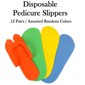 Disposable Pedicure Slippers, 12 pairs (4 random assorted colors)