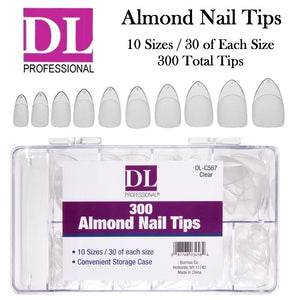 DL Almond Nail Tips, 10 sizes / 30 of each size / 300 Total (DL-C567)