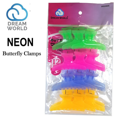 Dream World Clips, Neon Butter Clamps, 12 pieces (BR52064N)