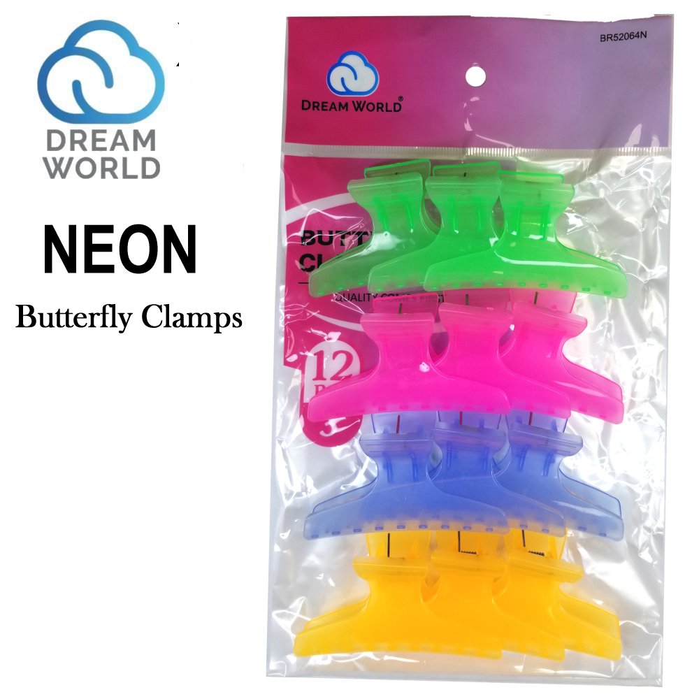 Dream World Clips, Neon Butter Clamps, 12 pieces (BR52064N)