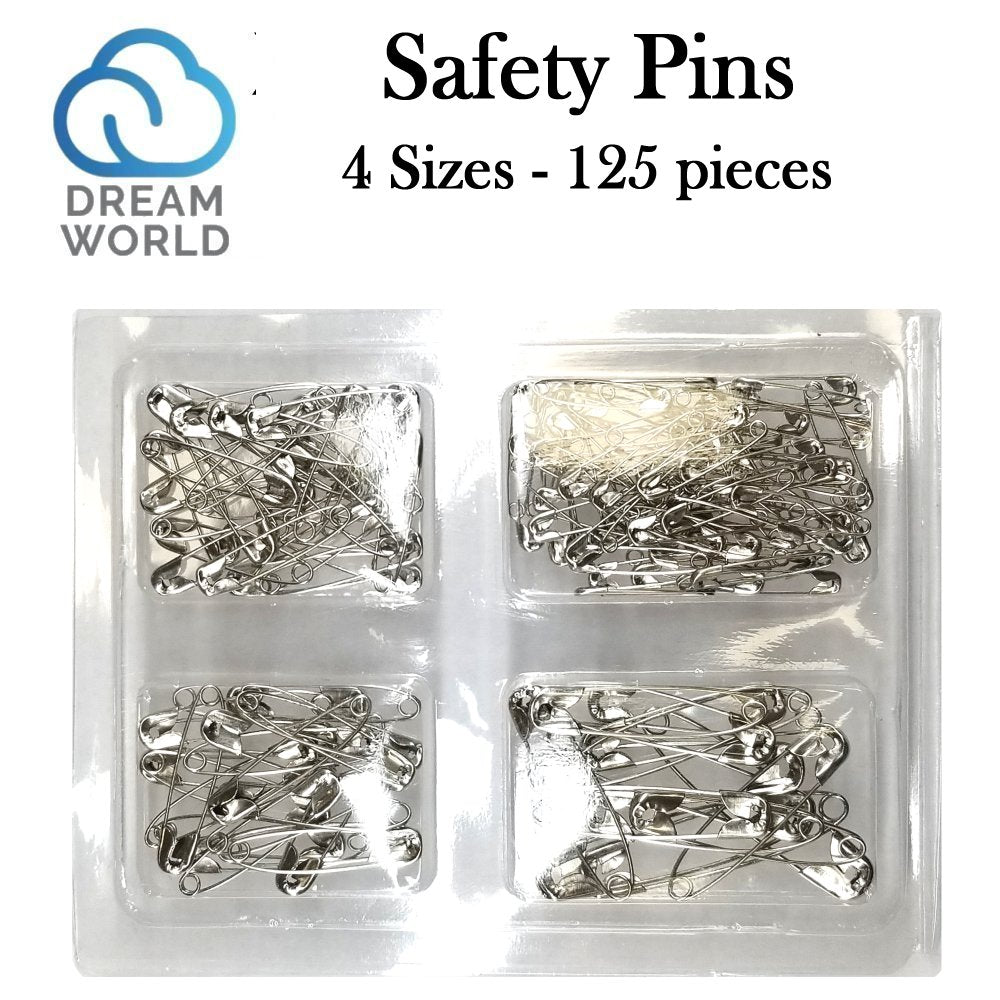 Dream World Safety Pins, 4 sizes - 125 pieces (BR58202)