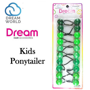 Dream World Beaded Ponytail Holder for Kids, 10 Green pieces (BR2620GN)
