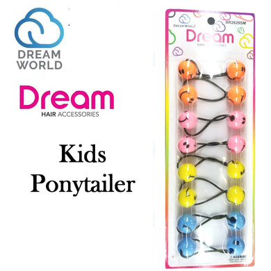 Dream World Beaded Ponytail Holder for Kids, 8 Multi Color Smiley pieces (BR2620SM)
