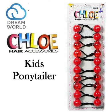 Dream World Chloe Beaded Ponytail Holder for Kids, 10 Red pieces (BR2620RD2)