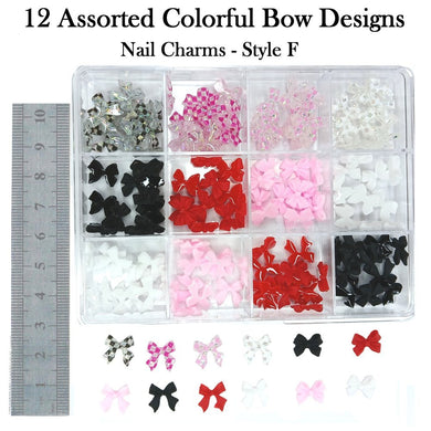 Nail Charms - 12 Assorted Colorful Bow Designs (Style F)