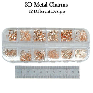 Nail Charms - 3D Metal Nail Charms - 12 Assorted Designs (pink seashells, crosses and more)